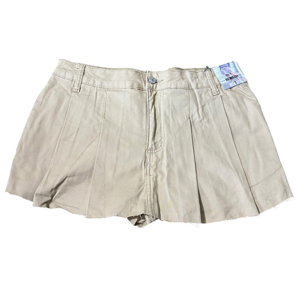 Rewash Womens Khaki Pleated Skort Tan Raw Hem High Rise Cotton Stretch Gorpcore - Picture 5 of 13